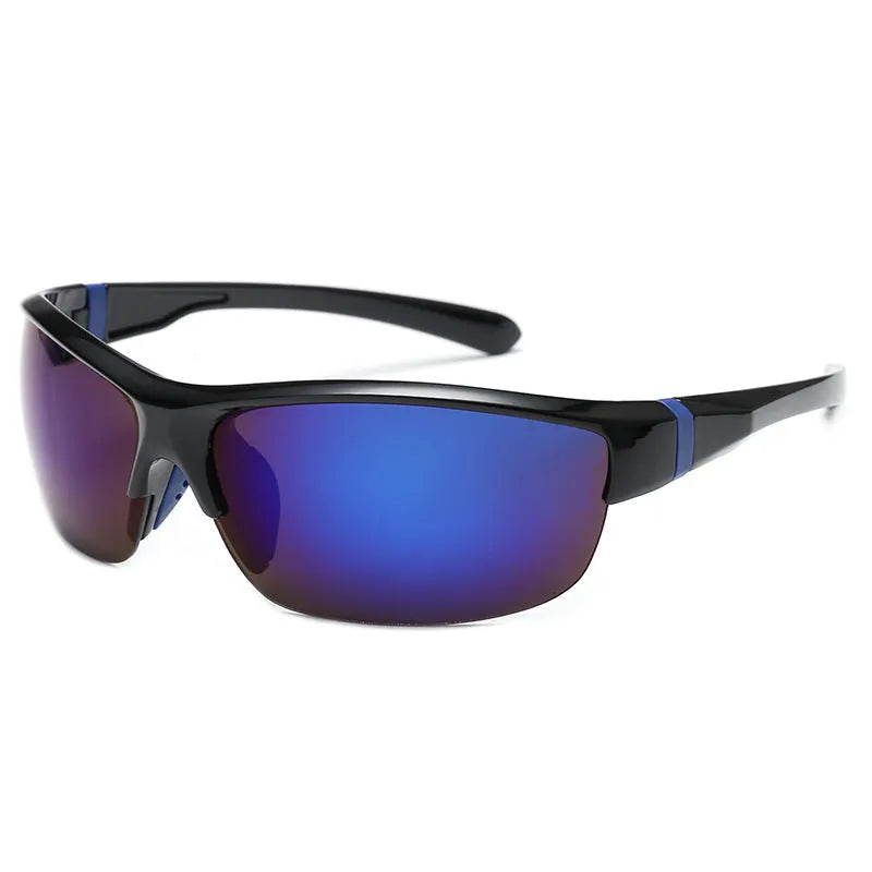 Men's semi-frameless athletic sunglasses for cycling in Bright Black Blue Mercury colour