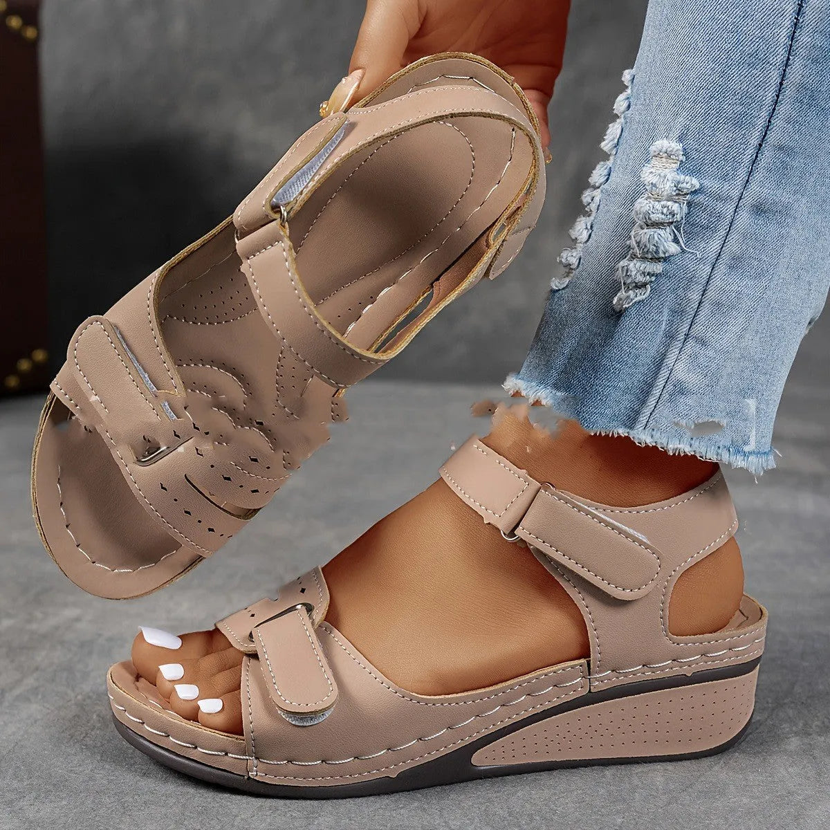 Thick bottom strap sandals with Velcro fastening in multiple colour options