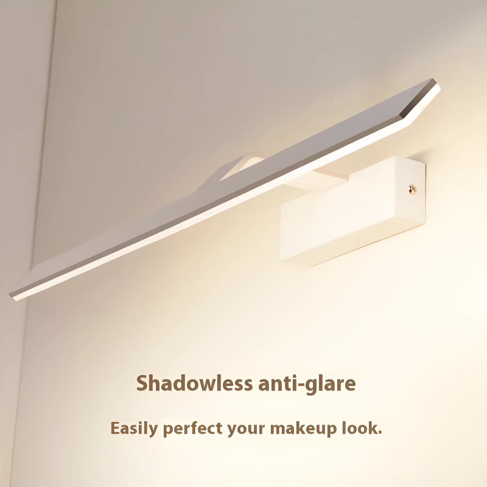 White 520mm long LED mirror headlight bar for bathroom vanity with three light colour settings.