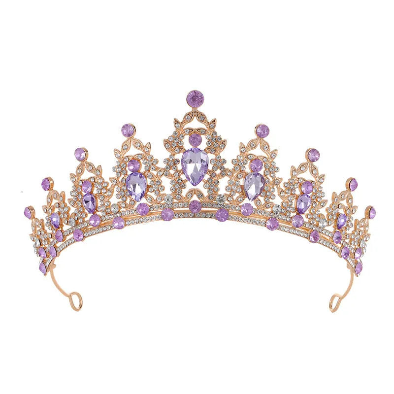 Baroque crown bride headdress with rhinestones in silver and gold colour options