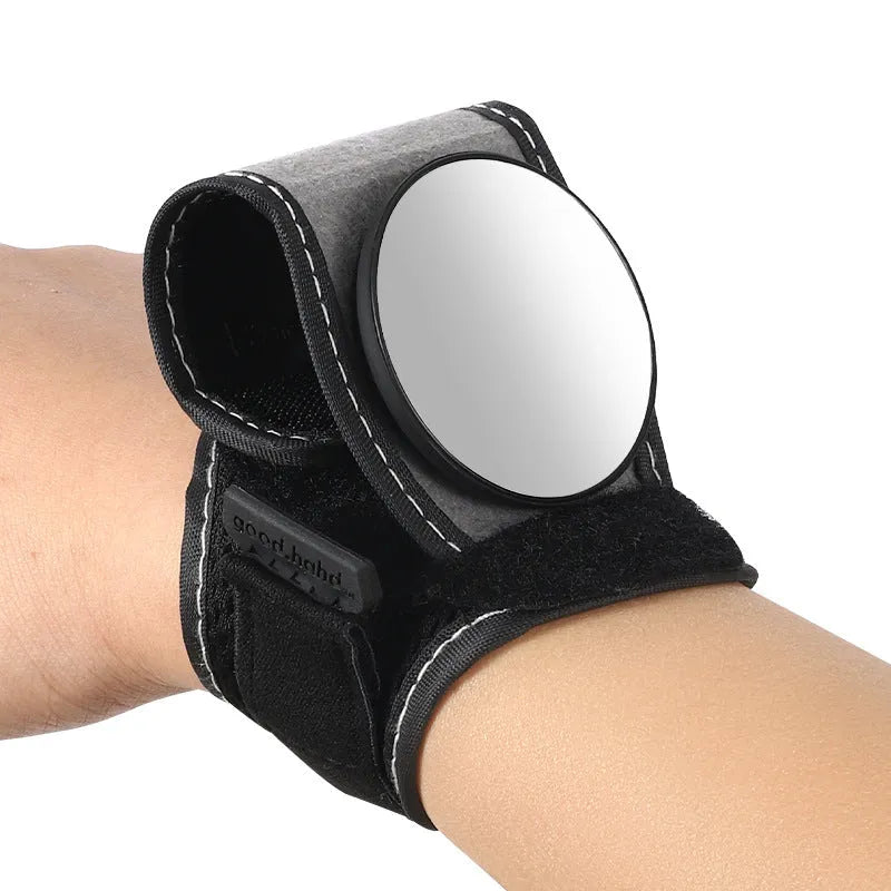 Black bicycle wrist rear-view mirror with adjustable nylon fixture for cycling safety