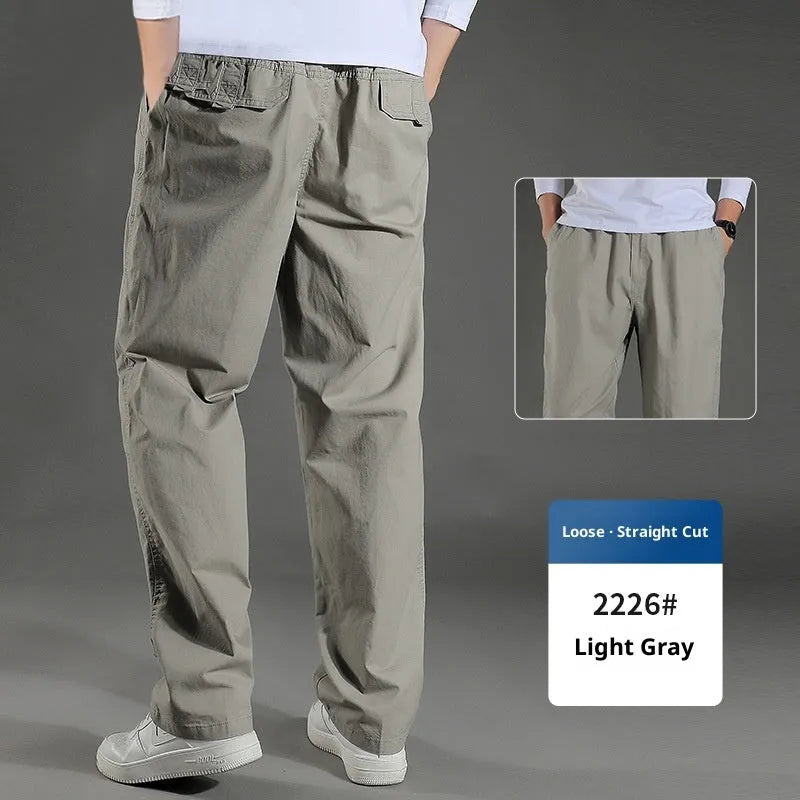 Men's cotton loose straight leg trousers in black, size M, five colours available