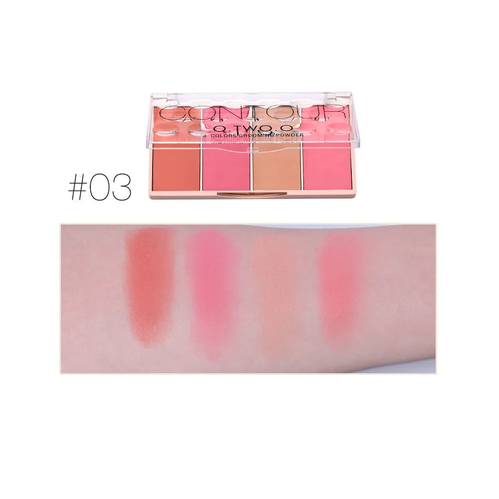 Rose gold four-colour highlight blush palette conditioning disc with pearl white highlighter, blush, and bronzer shades
