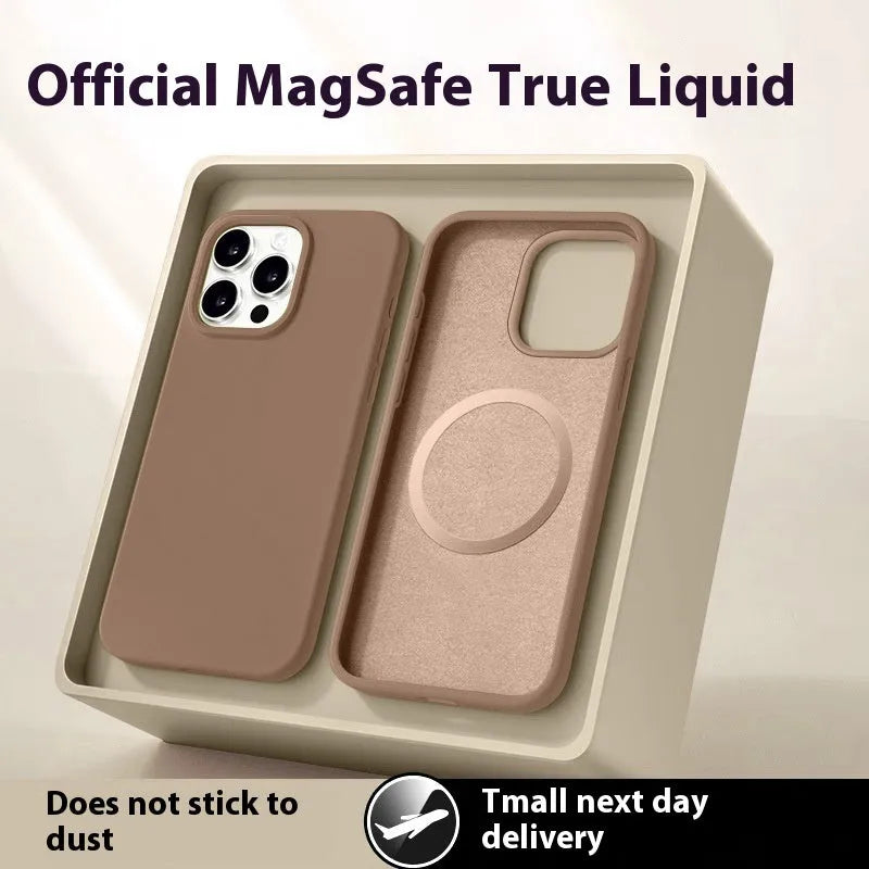 Apple iPhone Magsafe liquid silicone phone case in Pink White colour with magnetic ring