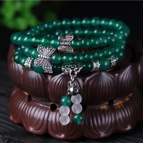 Green agate multi-strand bracelet with three layers of 6mm beads