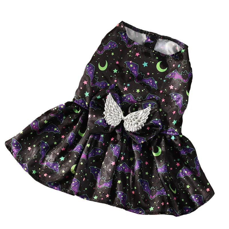 Halloween angel wings dog costume in bright pumpkin or bat colours