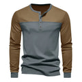 Men's retro colour block long sleeve polyester pullover base shirt in black and brown colourway, loose fit
