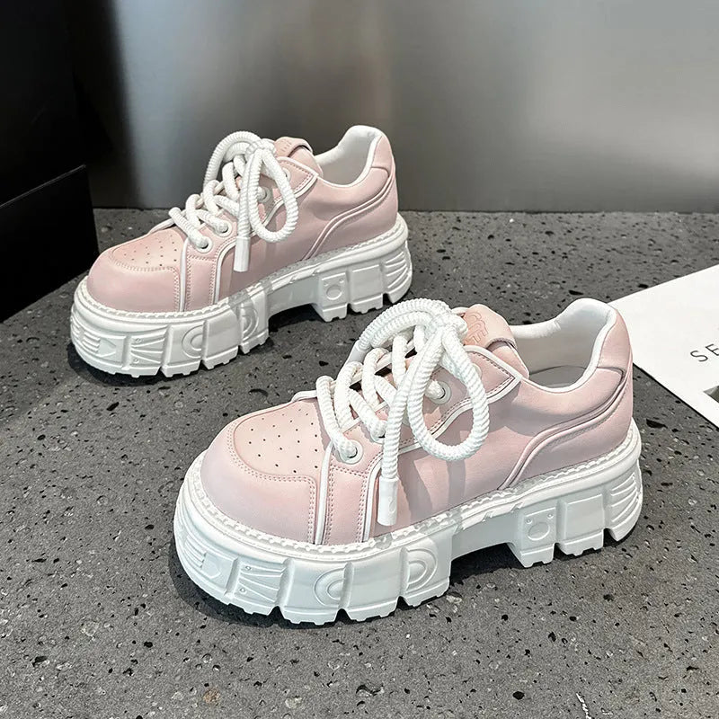 Women's beige leather casual shoes with muffin bottom sole design and rubber foam soles
