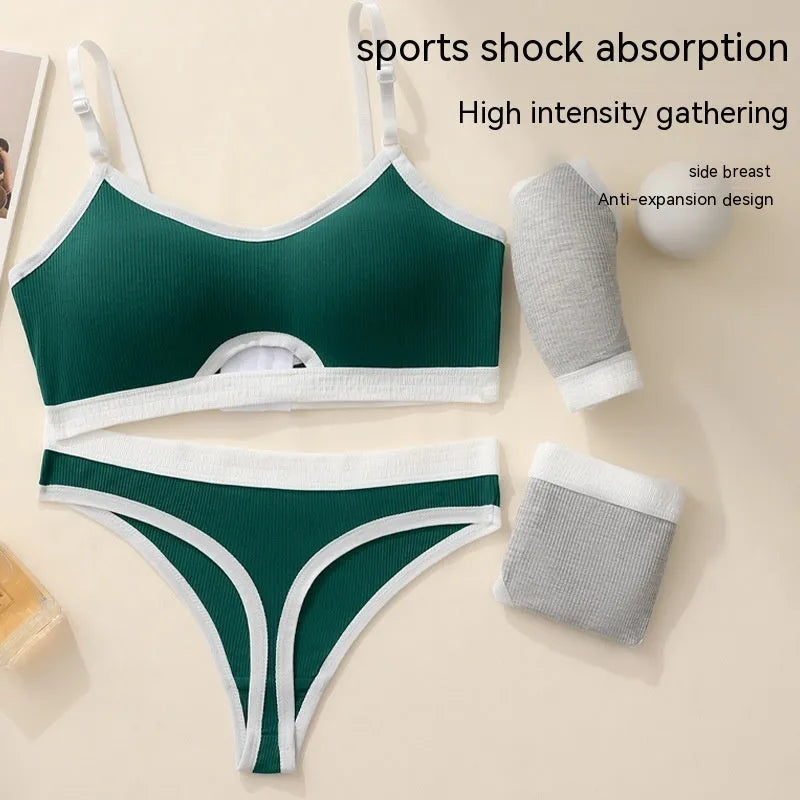 Cotton sports underwear set with underwired tube top bra and matching panties in multiple colours