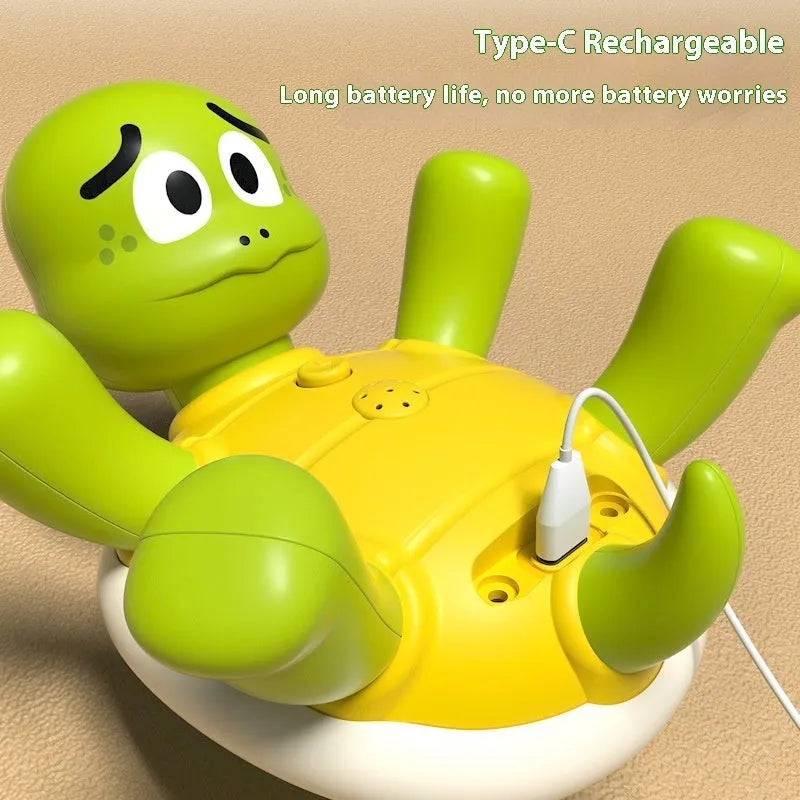 Electric water spray rotating turtle toy, 13.3cm, rechargeable, floating plastic bath and pool toy in colour box packaging