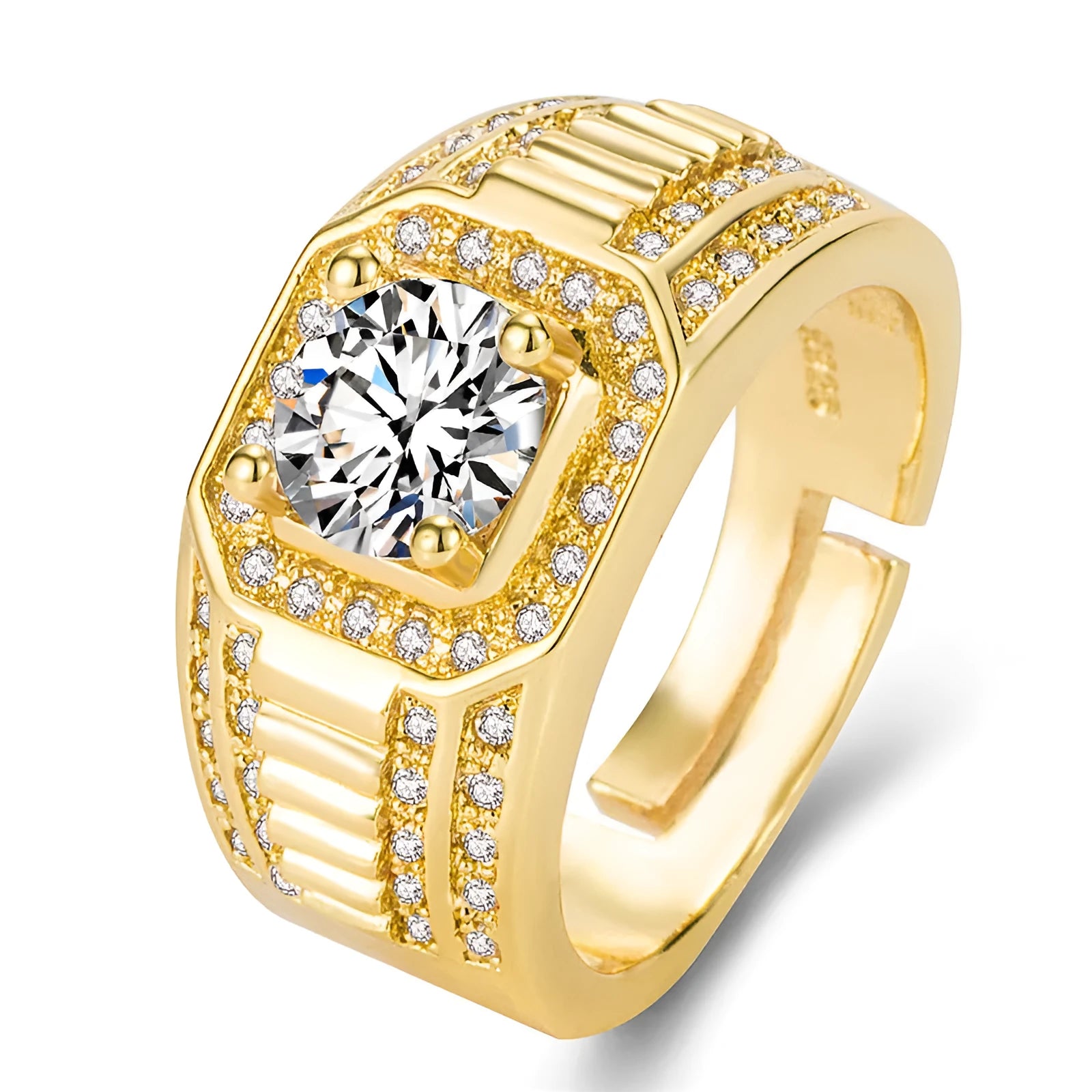 Men's adjustable square diamond ring in copper with gold or platinum colour finish