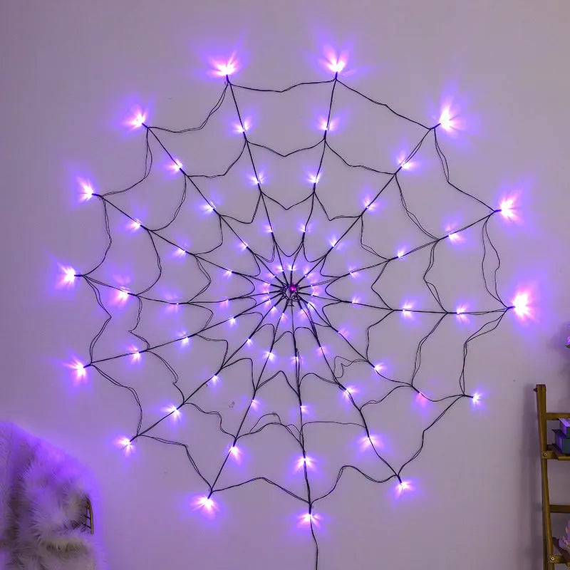 LED spider web light 1.5 metre diameter PVC Halloween decoration with warm glow on wall