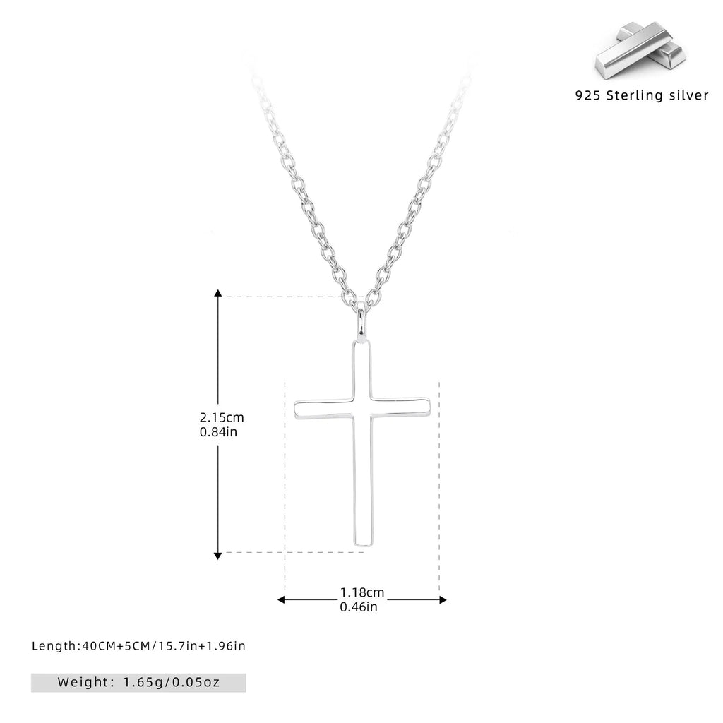 S925 sterling silver necklace with glossy cross pendant on O-shaped chain