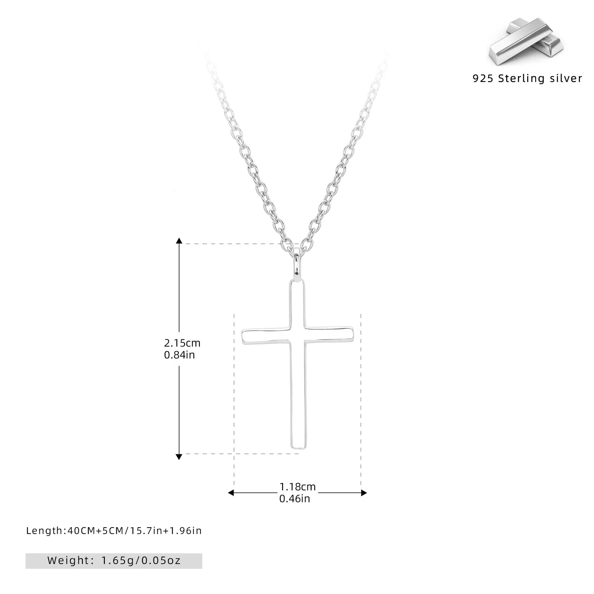 S925 sterling silver necklace with glossy cross pendant on O-shaped chain