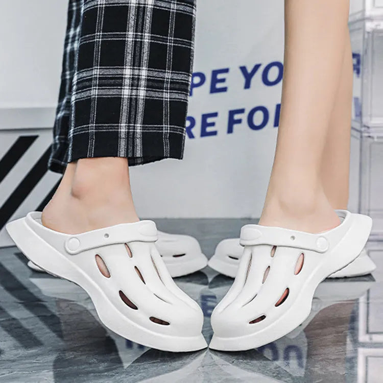 Beige EVA ankle-wrap clogs for garden and beach non-slip summer wear