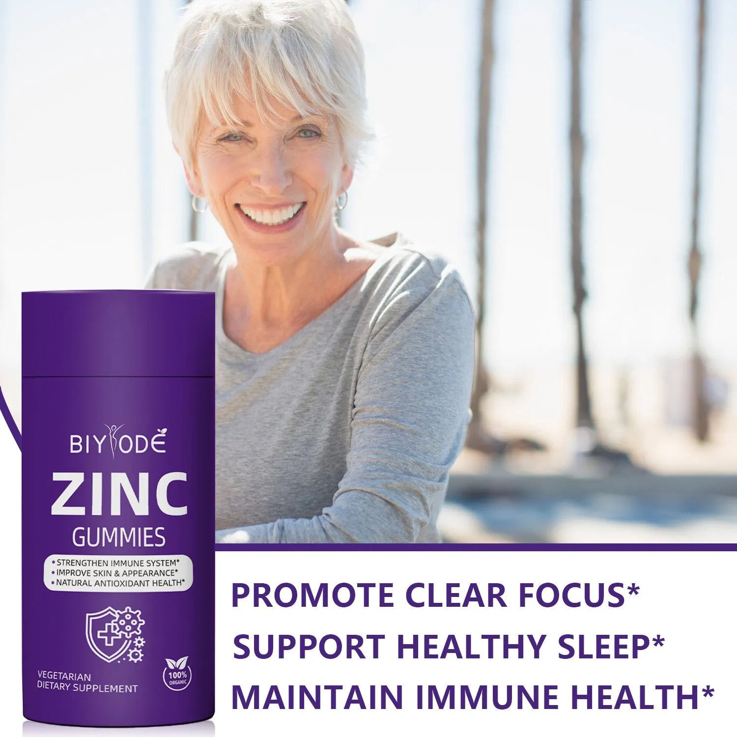 Bottle of Biyode zinc vitamin gummies with 60 gummies, immune support supplement for adults