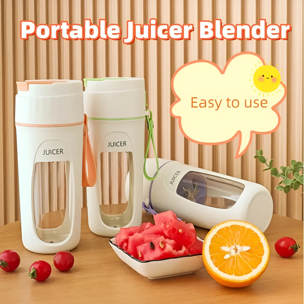 Portable USB blender juicer cup in grass green with borosilicate glass liner and USB cable