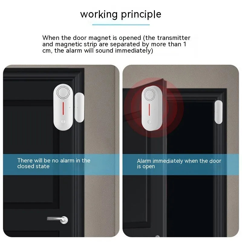 WiFi-enabled magnetic door sensor alarm with sound and light alert for smart home security