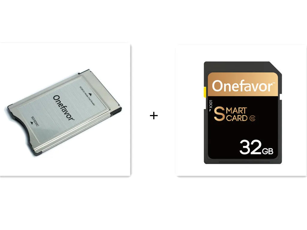 Mercedes-Benz SD to PCMCIA adapter card with stainless steel housing and inserted 32GB SDHC memory card.