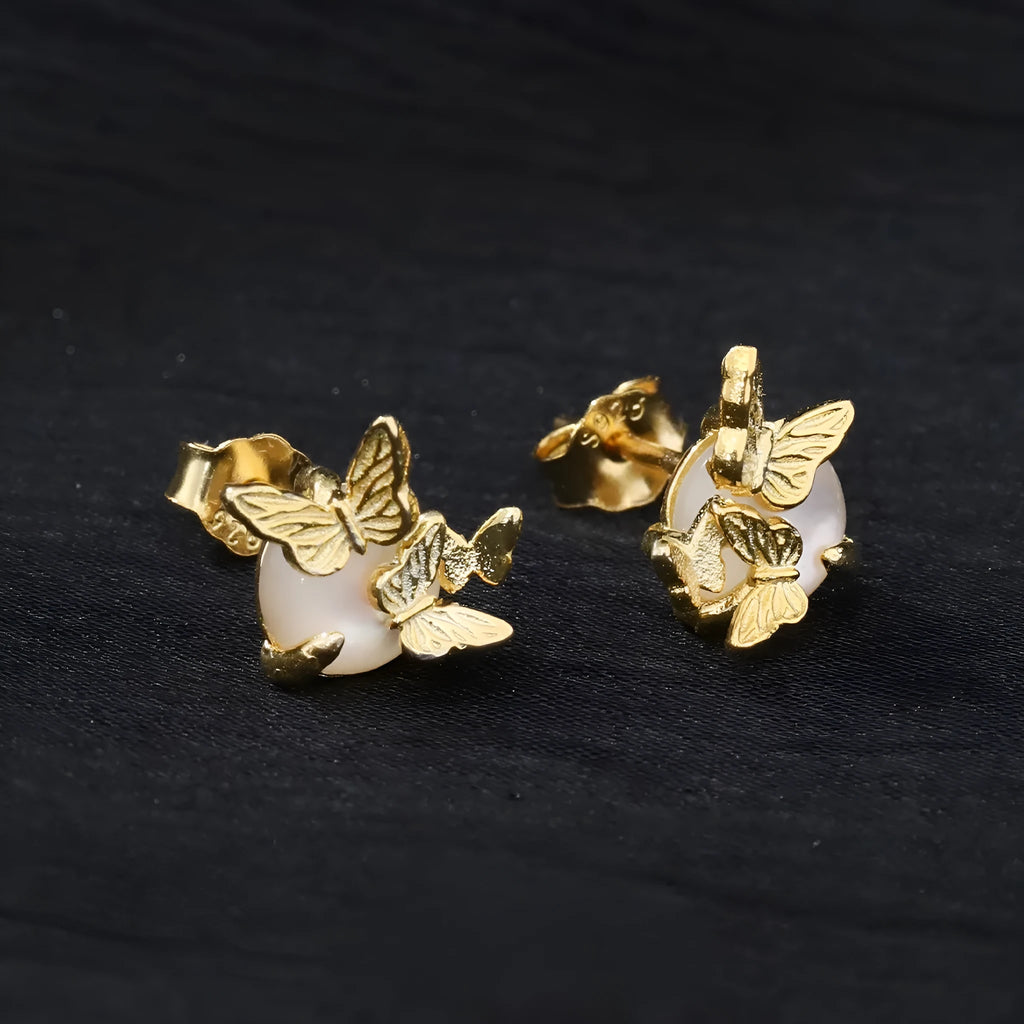 925 sterling silver butterfly stud earrings with electroplated gold finish