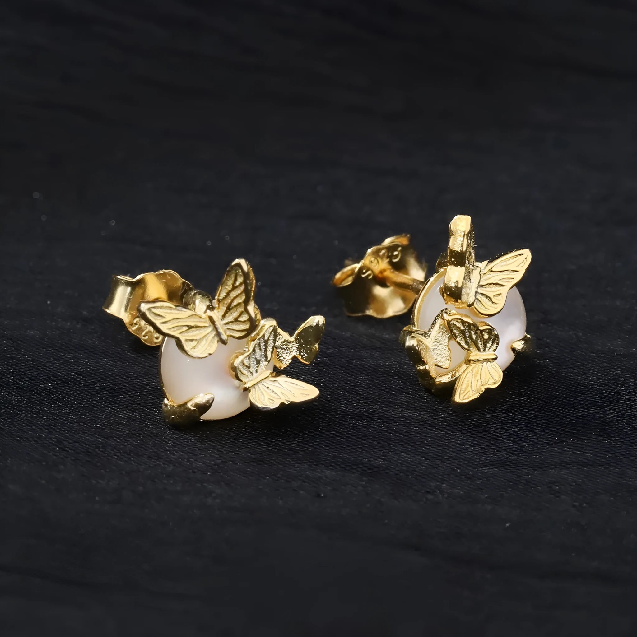 925 sterling silver butterfly stud earrings with electroplated gold finish