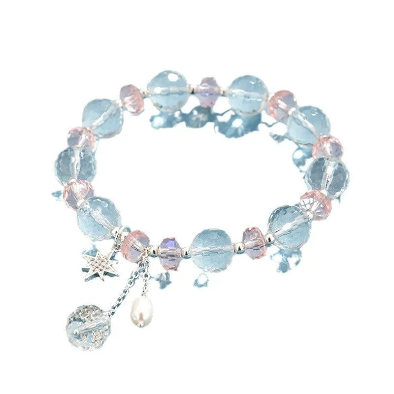 White crystal bracelet for women with diamond shapes and lucky cat charm