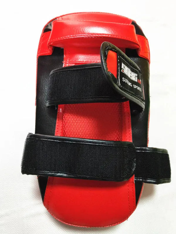 Boxing Sanda hand-held foot target PU leather black with red edges 35x19x8cm with double adhesive buckle