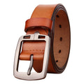 Men's antique pin buckle cowhide belt in black with electroplated buckle