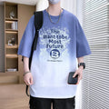 Boys blue Jacquard print letters T-shirt with drop-shoulder short sleeves