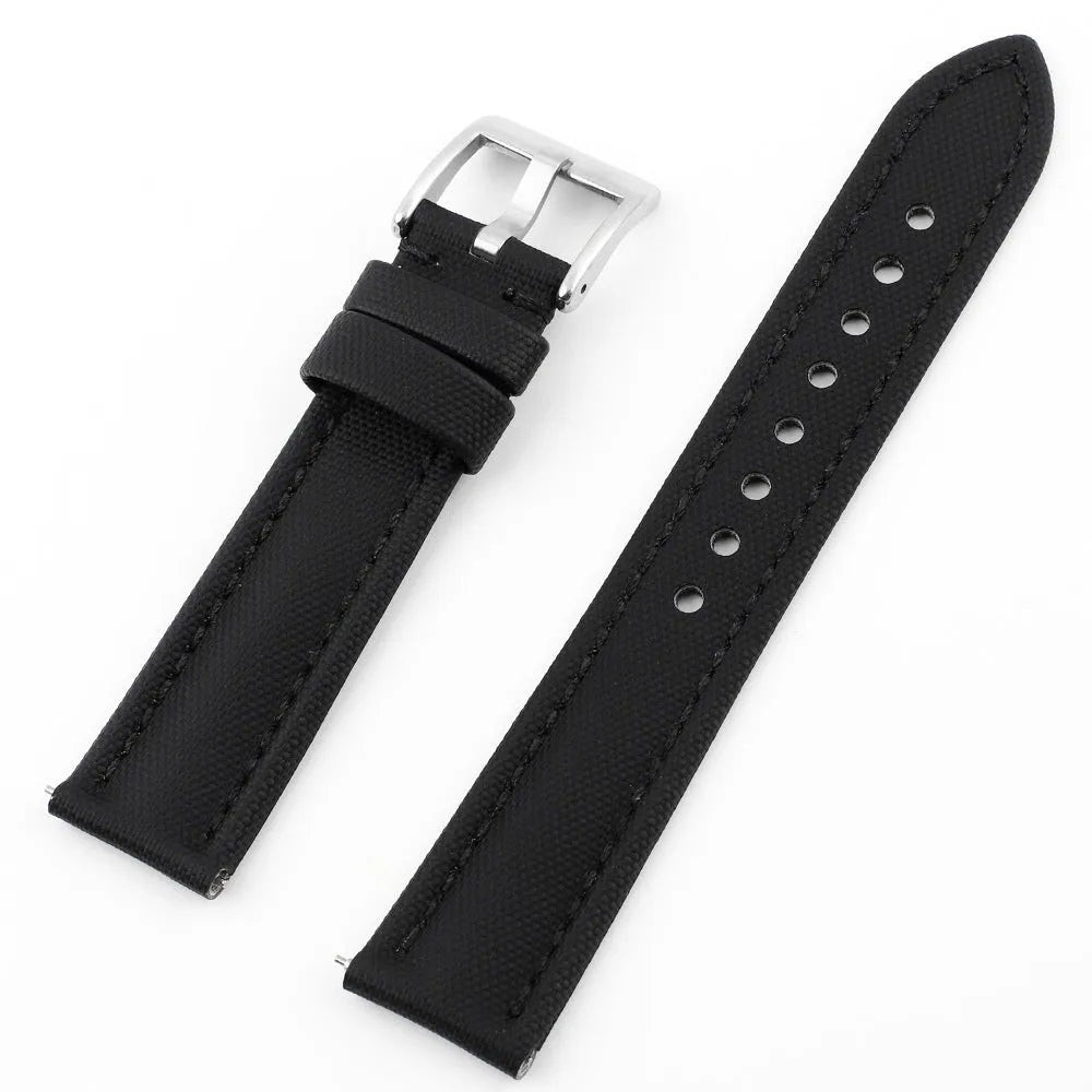 Oxford water-repellent cloth leather fit watch strap in black with 20mm lug width