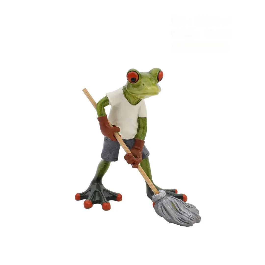 Pastoral style resin frog decoration for home interior display