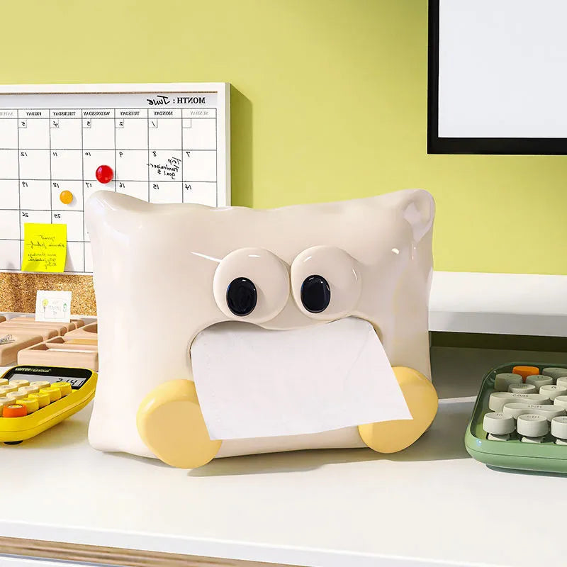 White ceramic tissue box holder for living room and table storage with polished glazed surface