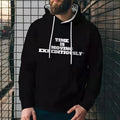 Men's solid colour polyester hoodie with 3D print, loose fit, round neck, long sleeves in black
