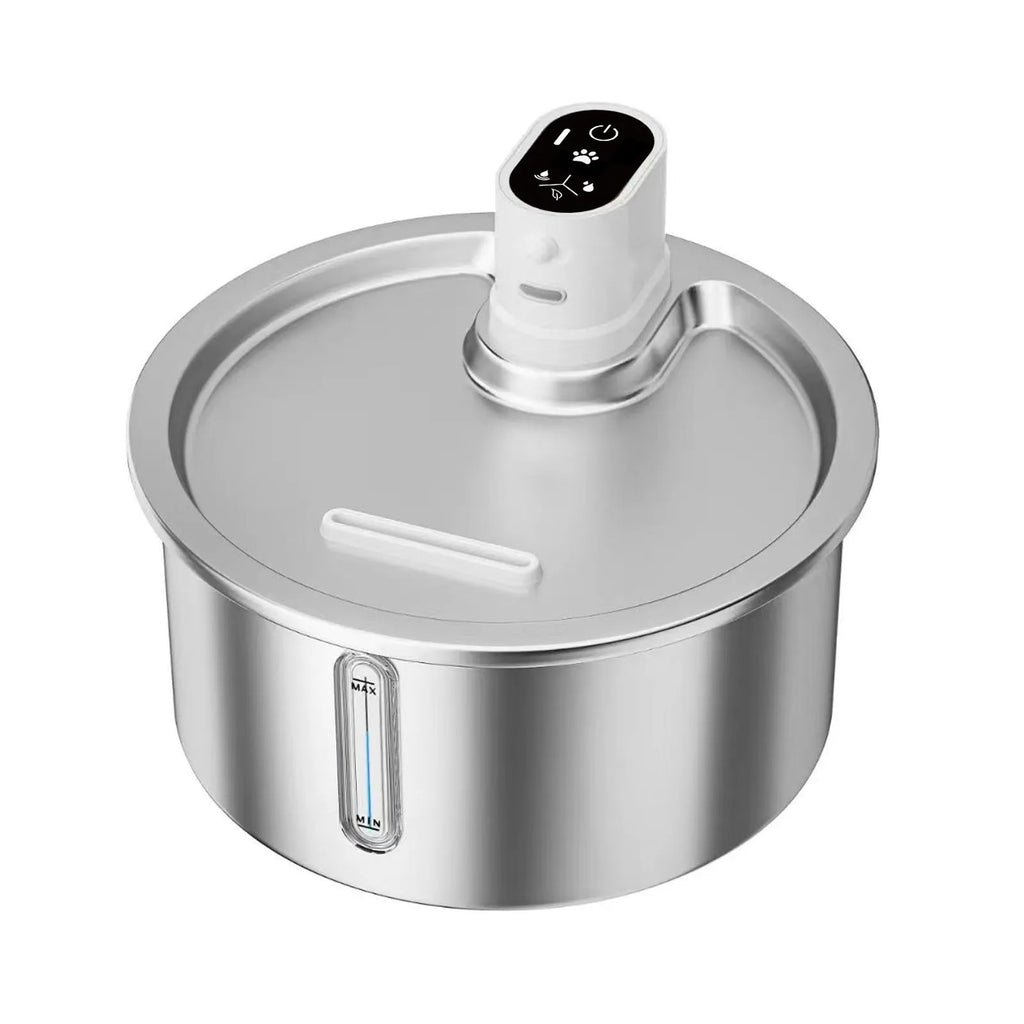Stainless steel cat water fountain with white constant temperature base