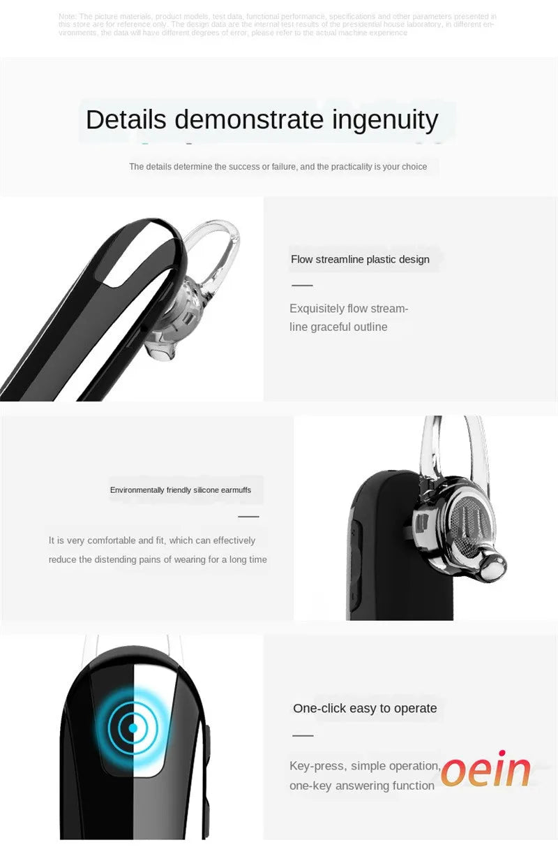 Bluetooth headset single ear wireless with voice control black and white options