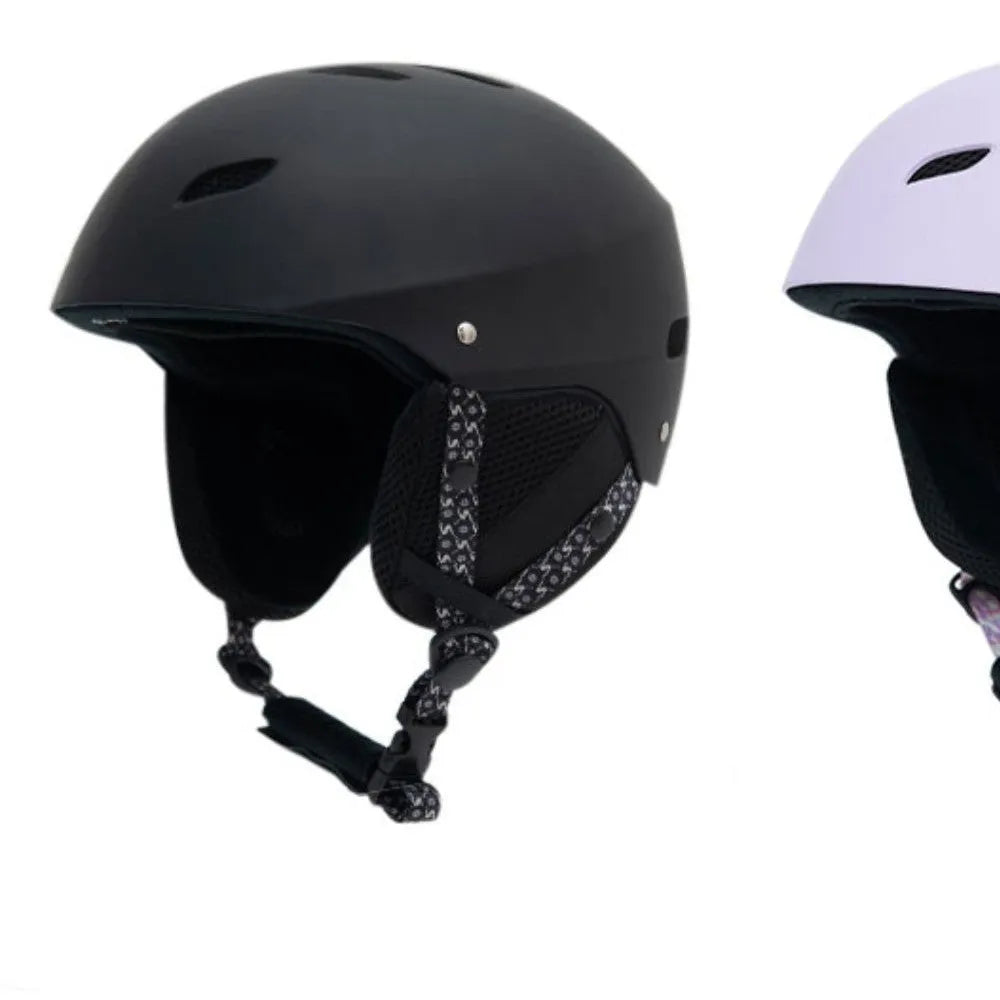 Men's protective ski helmet with ABS shell and EPS liner shown in blue and white heart design.