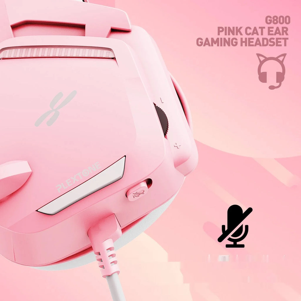 Pink G800 headworn wired earphones with braided cable and 3.5mm L-shaped plug
