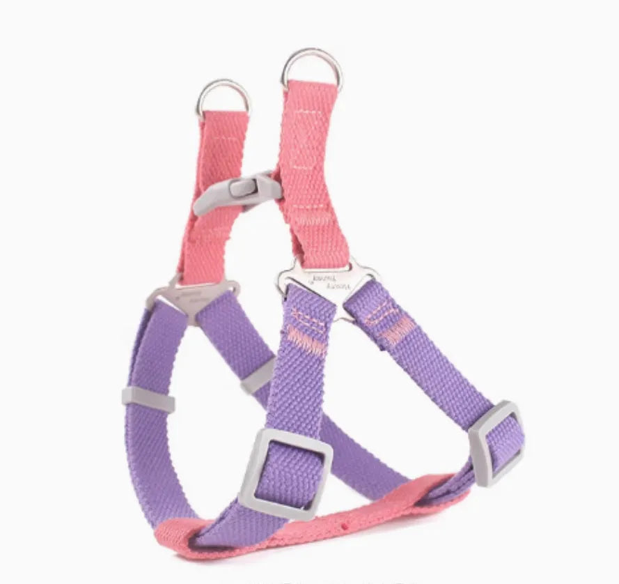 Contrast colour vest-style pet chest-back traction dog leash with lock release buckle in blue yellow