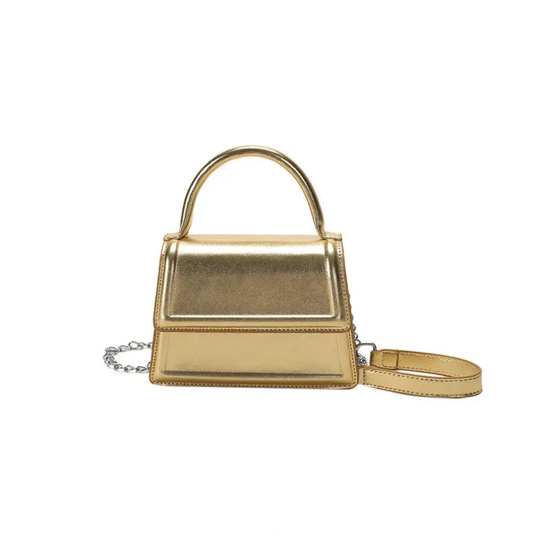 Retro square crossbody bag in PU leather with sewing line details, shown in a selection of colours.