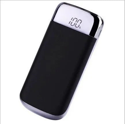 Square alloy-cased power bank with digital display and multiple USB ports in five colour options.