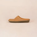 Soft soled lazy toe slippers in cowhide leather, yellow colour, for outdoor wear
