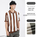 Men's short sleeve summer sweater in viscose with stripe pattern and zipper details