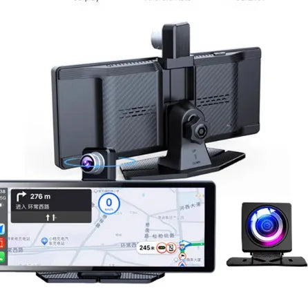 360° panoramic dash cam with 4MP touchscreen for front and rear dual recording in a car
