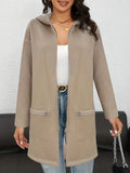 Women's loose fit mid-length cardigan coat in polyester fabric