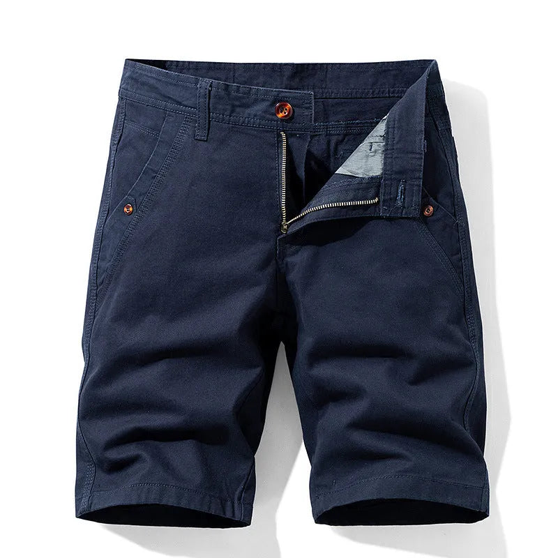 Men's khaki cotton casual overalls with straight legs and a zip fly front closure