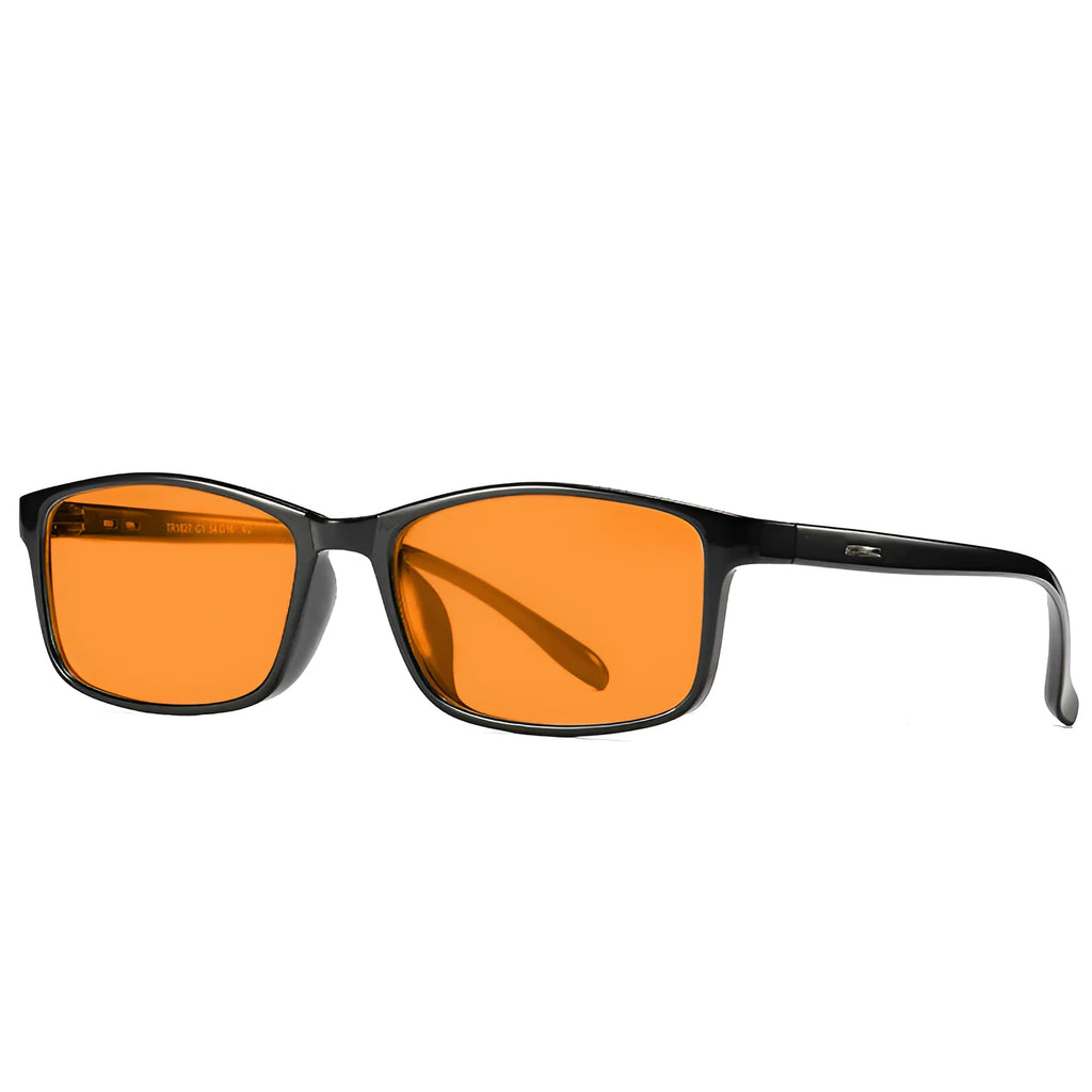 Orange lens anti-blue light glasses with full rim frame in four colour variations