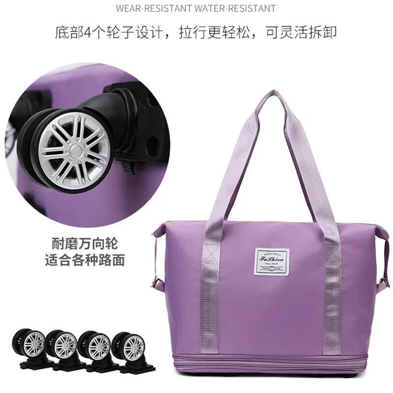 Blue large-capacity travel bag with omnidirectional wheels and Oxford cloth exterior