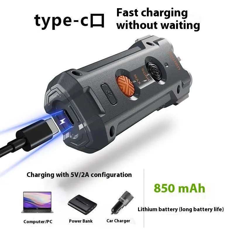Grey high power ultrasonic dog repellent with ABS shell, 260x41mm, on outdoor surface with charging cable and hanging rope