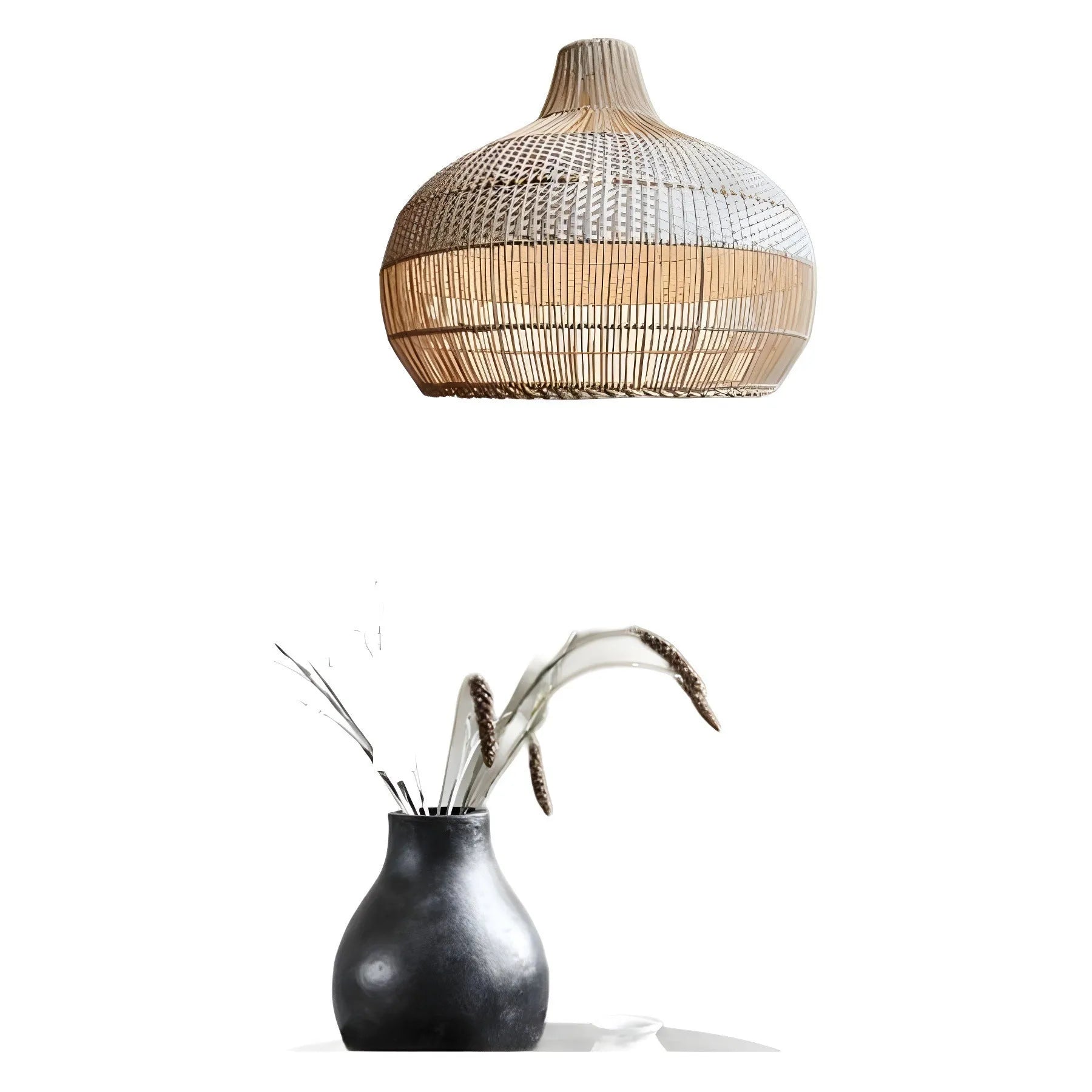 Rattan chandelier with pastoral Southeast Asian style, 60cm diameter, for living room or dining room