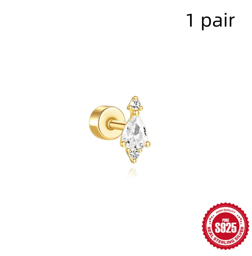 S925 sterling silver flat column geometric ear bone stud with gold electroplated finish